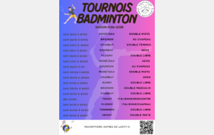 Calendrier tournois badminton 2024-2025